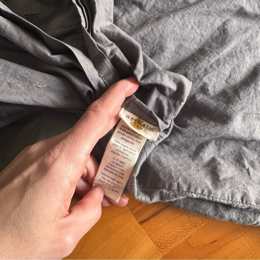 West Elm SET 100% organic cotton king sham set Charcoal Gray cloud textured case